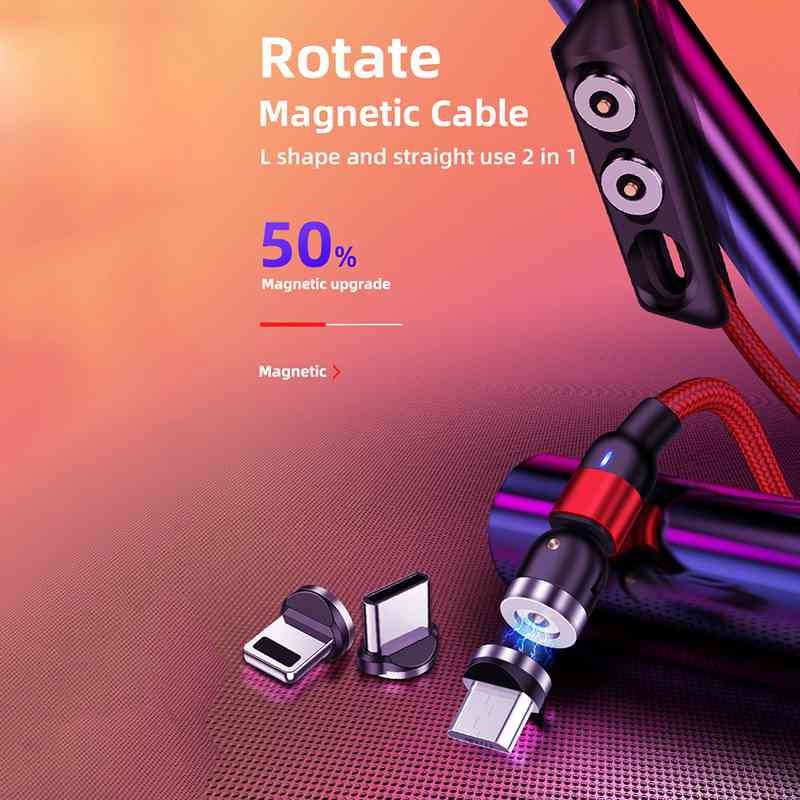 ROCK Magnetic USB Cable For iPhone Charger 540 Degree Rotate USB Type C Cable For Xiaomi Samsung Magnet Charge Micro USB Cable