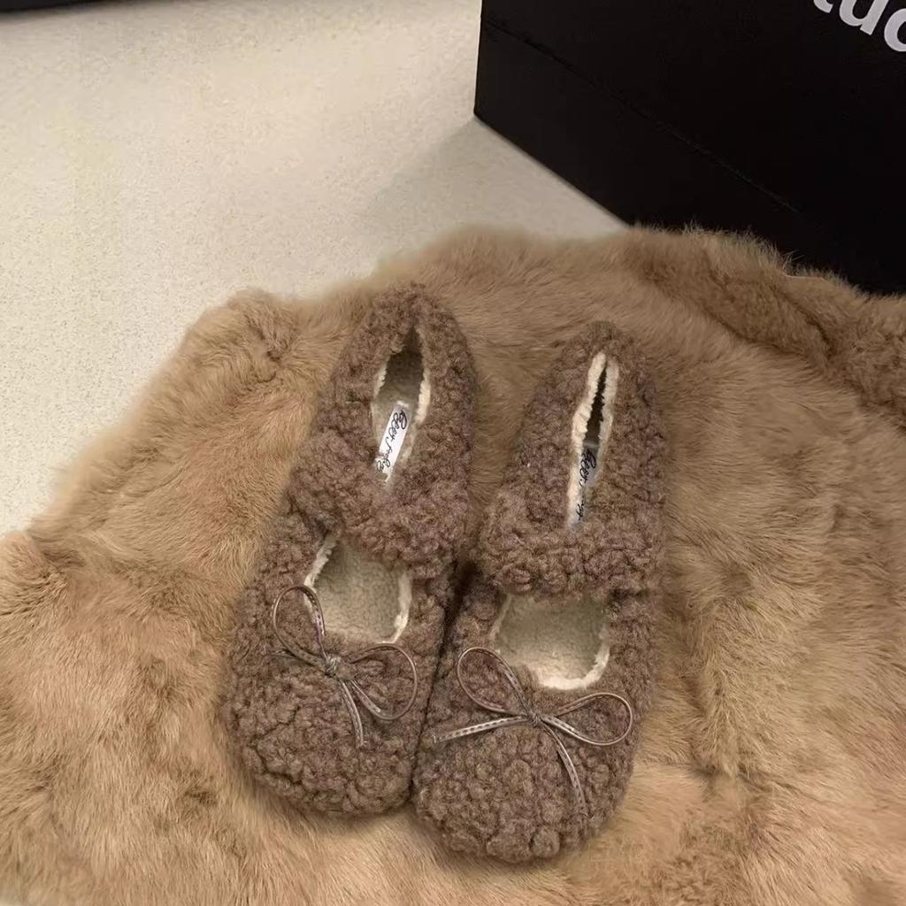 Fairy Wind Lamb Wool French Wool Shoes Female 2025 Winter New Sole with Mary Jane Doudou Cotton Shoes