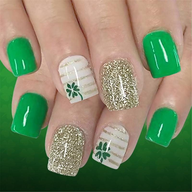 

Easy Apply Festive Gold Glitters Artificial Nail Short ABS Artificial Nail with Various Size for Quick Manicure 1