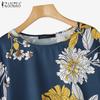 ZANZEA Women Casual Round Neck 3/4 Sleeve Loose Print Blouse