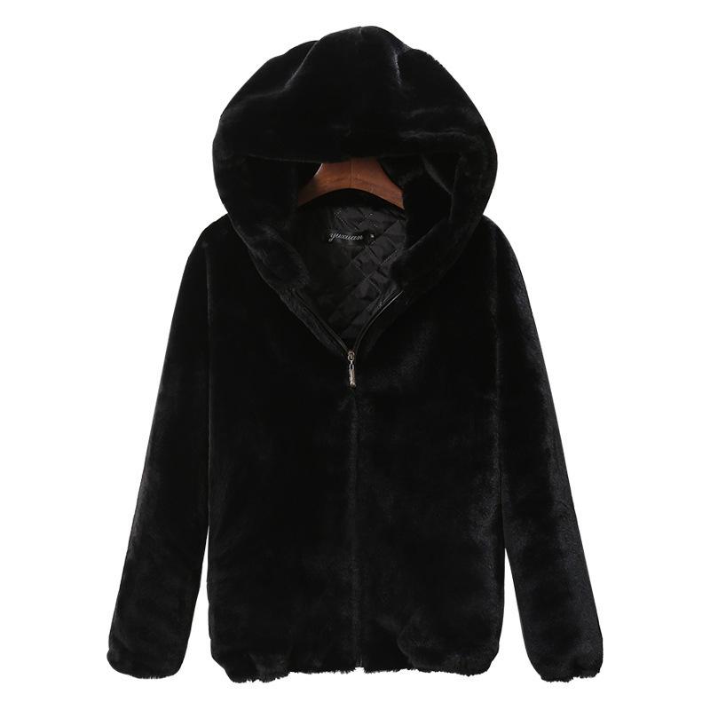 

Imitation fur jacket women s light model new winter thickened hooded rabbit fur soft sister coat plush cotton coat women 3XL чорний