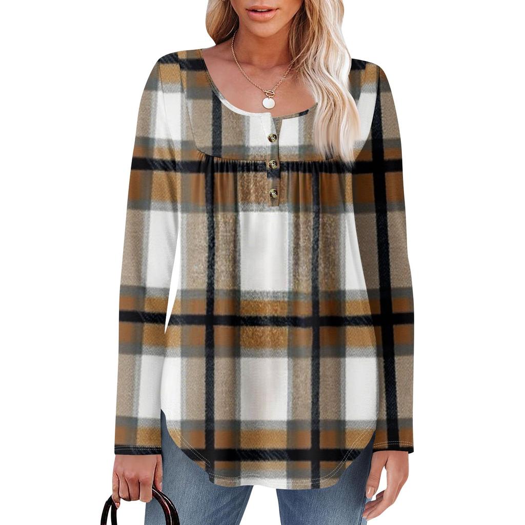 Γυναικεία Μπλούζα Τούνικ Μακρυμάνικη Φαρδιά Μπλούζα Καθημερινή Oversized Μπλούζα Πλισέ Τούνικ Κουμπωτή Καθημερινή Γυναικεία Μπλούζα με Μοτίβο