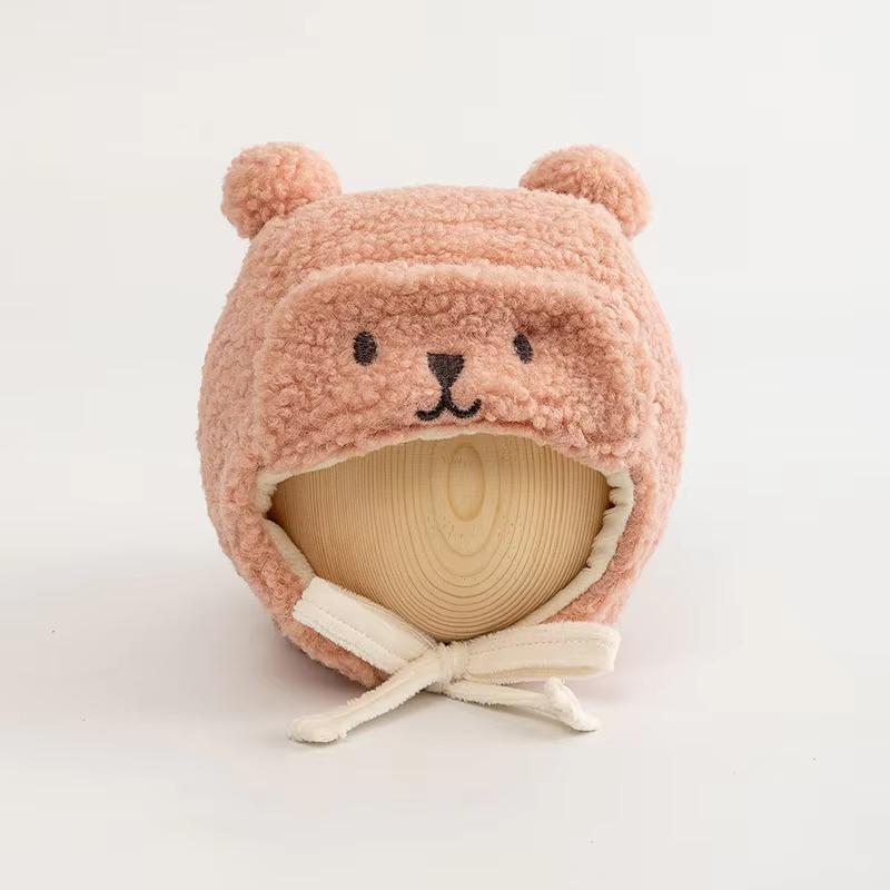 Cartoon Bear Baby Ear Protection Hat Winter Warm Lamb Wool Earmuff Cap for Infant Boy Girl Solid Color Cartoon Kids Beanie Caps