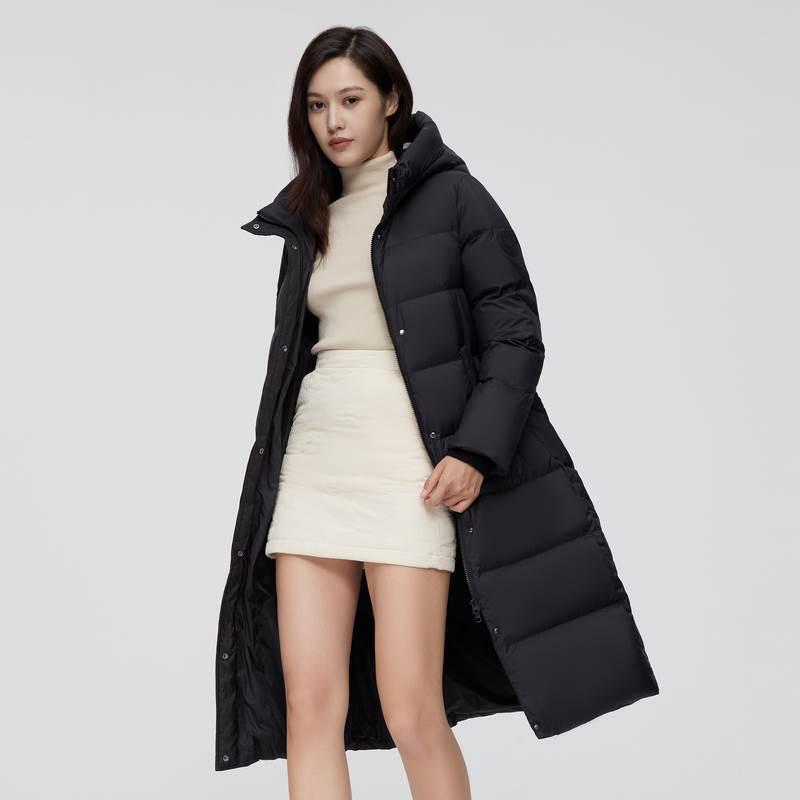 New duck down fashion anti-season thin knee long hooded thickened jacket Pinghu down jacket women