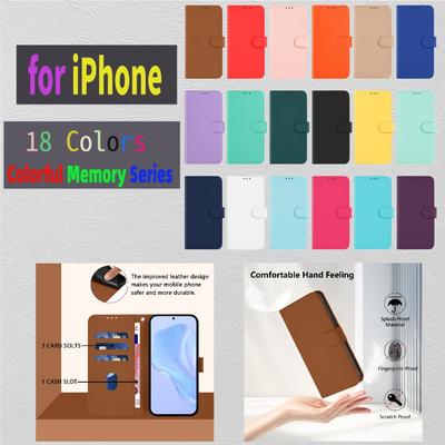 18 - Color PU Leather Phone Wallet Case for iPhone 6s /6s Plus iPhone 7 8 7Plus 8Plus X Xs Xs Max XR 11 12 13 14 15 16 Series