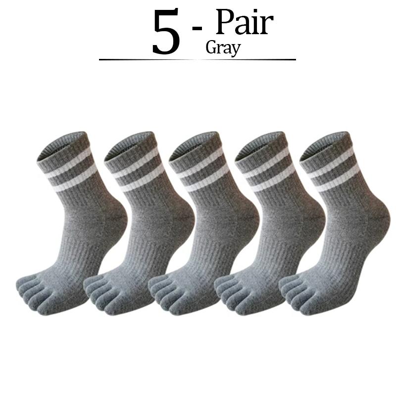 5 Pairs/lot Man Toe Sport Socks Compression Thick Cotton Black White Stripes Elastic 5 Finger Short Socks Outdoor Running Socks