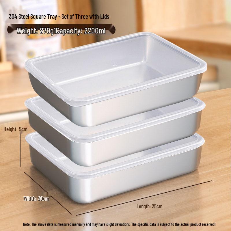 Food Grade 304 Stainless Steel Square Prep Dish with Lid