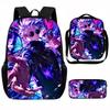 Set Zaino Scolastico Cartone Animato Anime Bambini Leggero Ergonomico Borsa a Spalla Doppia Con Portapranzo Astuccio Tessuto Oxford