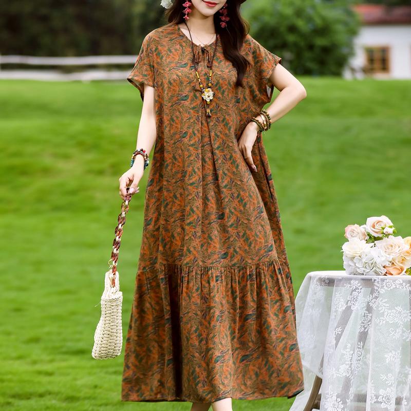 Women's Plus Size Floral Print Short Sleeve Maxi Dress, Loose Casual Summer Sundress (XL-5XL)