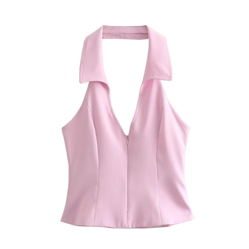 2025 Spring Women's European and American Halter Neck Shirt Dress Pants