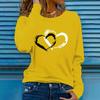 Heart Print Round Neck Long Sleeve T-Shirt Oversized Basis Ladies Clothing Women's Cotton T-Shirt Autumn Casual Streetwear