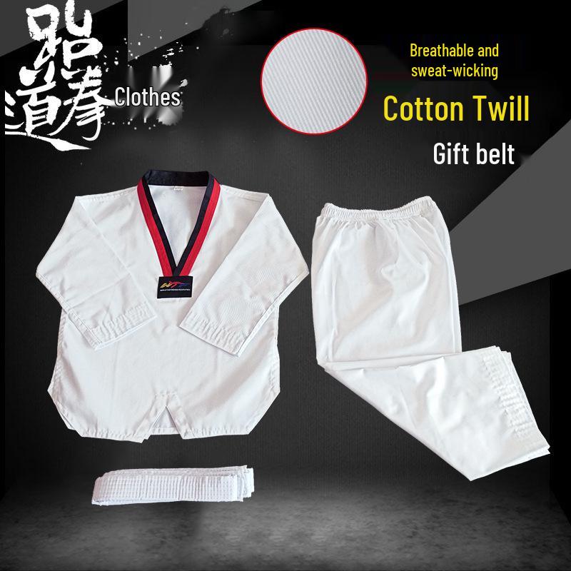 Children's Taekwondo Dobok: Breathable, White, Long-Sleeved Set for Martial Arts Training and Competition - Suitable for Spring and Autumn.