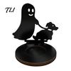 Hollow Carved Candle Accessory Halloween Shadow Holder, Spooky Ghost Skull Candlestick Decoration, Handcrafted Wood Base Vintage Wooden Tea