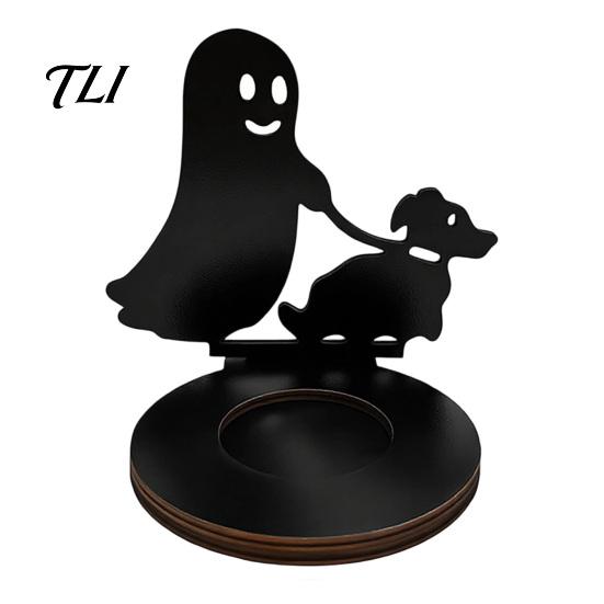 Hollow Carved Candle Accessory Halloween Shadow Holder, Spooky Ghost Skull Candlestick Decoration, Handcrafted Wood Base Vintage Wooden Tea