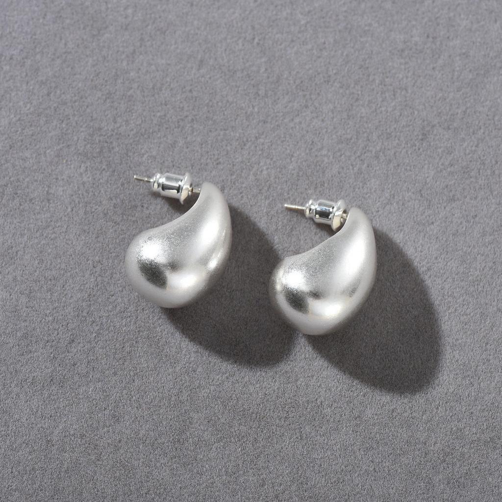 Bv Heavy Industry Hollow Water Drop Shape Earrings Simple And Old Matte Curved S925 Silver Needle Niche Earrings Women