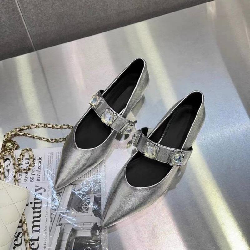 Fashion Pointed Toe Women Mules Ballet Dance Loafers 2024 New Arrivals Black Brown Silver Metal Chain Casual Sandals Belt Buckle