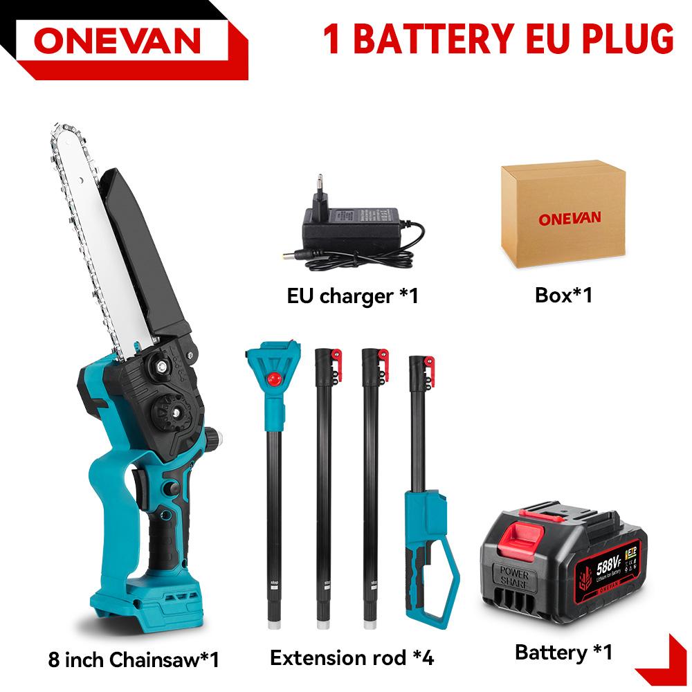 ONEVAN Brushless 4500W Telescoping Pole Electric Chainsaw 8inch 2in1 High Branch Saw Garden Power Tool For 21V 18V Battery