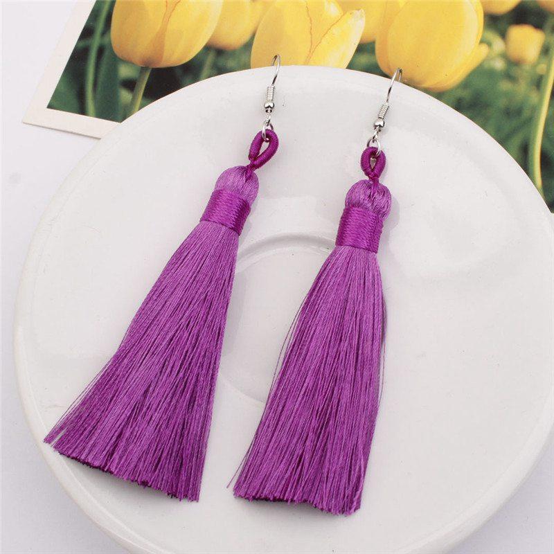 Бахрома, вариация цвета, длинная кисточка, изысканные женские серьги в стиле бохо, популярные висячие серьги, разноцветные модные 8*2cm фиолетовый