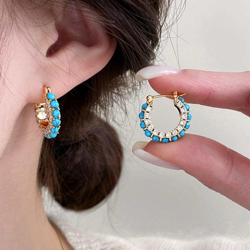 Zircon round exquisite fashion pendant, ear buckle retro ethnic style temperament earrings, light luxury high-end earrings wholesale