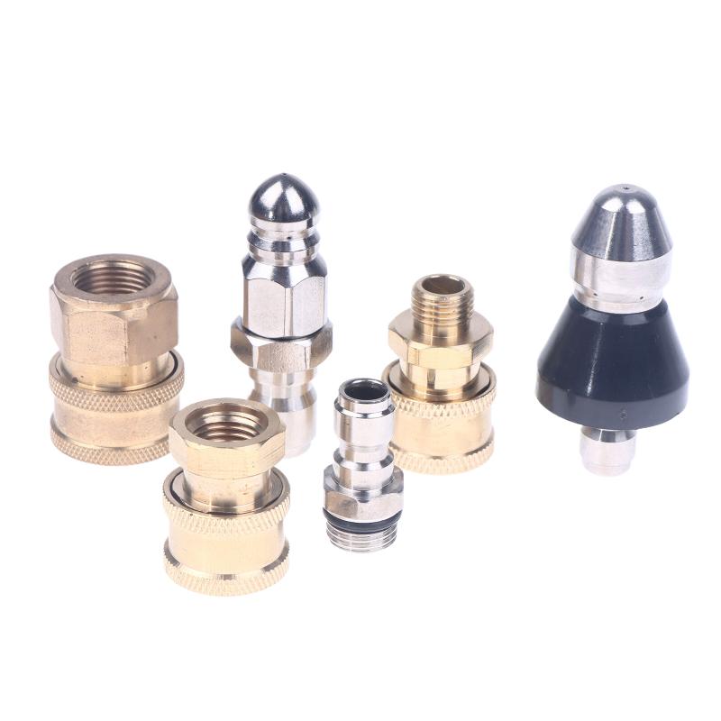 Mini Sewer Jetter Nozzle 1/4'' Quick Connect Drain Cleaning Nozzle Tips Kit for Drain Jetting Hose