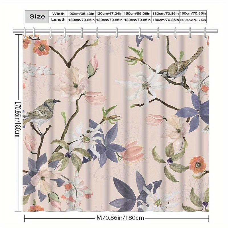 1pc Fresh Floral Pattern Shower Curtain with Hook, Water-washing Shower Curtain, Bath Partition, Bathroom Accessories, Home Deco