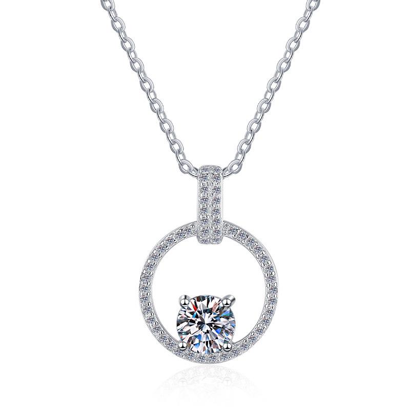 S925 Sterling Silver Moissanite Necklace for Women - Round Pendant, Trendy Clavicle Chain, Niche Design Jewelry