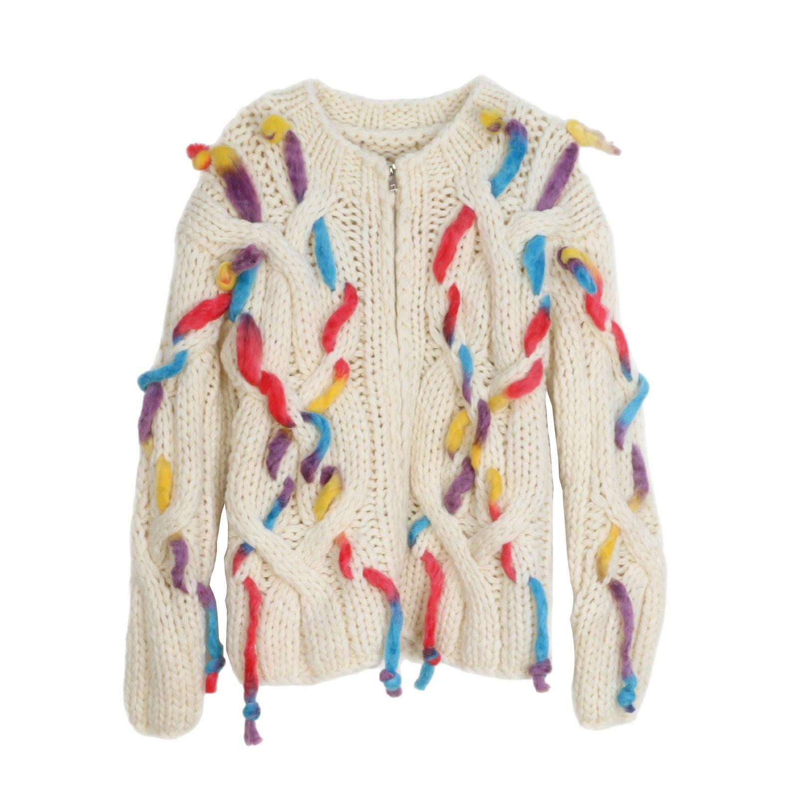 

Women s Handmade Retro Loose Knit Cable Flower Cardigan Sweater S
