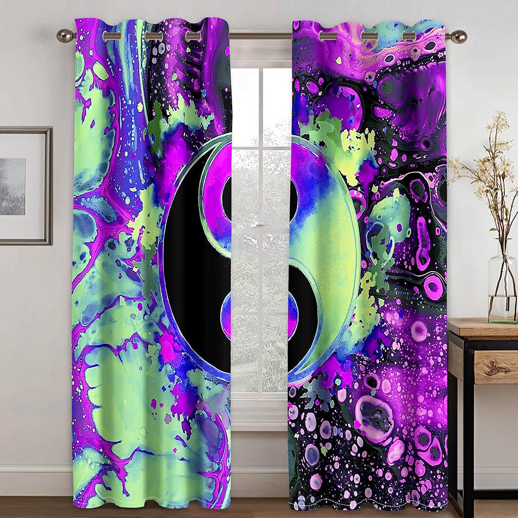Chinese Traditional Tai Chi Curtains Chinese Bagua Art Curtains 2 Panel Taoist Lovers Living Room Bedroom Balcony Decor