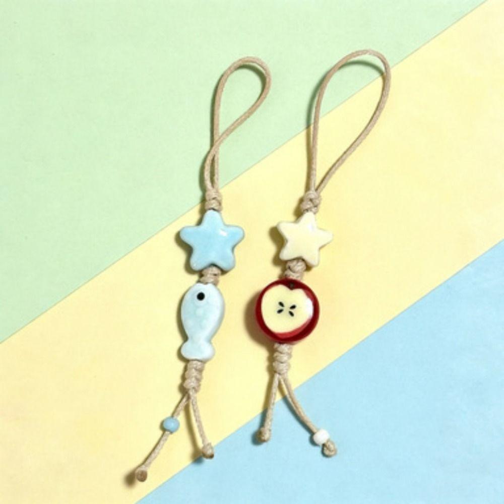Pastel Colors Star Flower Phone Charm Ceramic Beaded Phone Lanyard Mobile Phone Strap  Women Girls