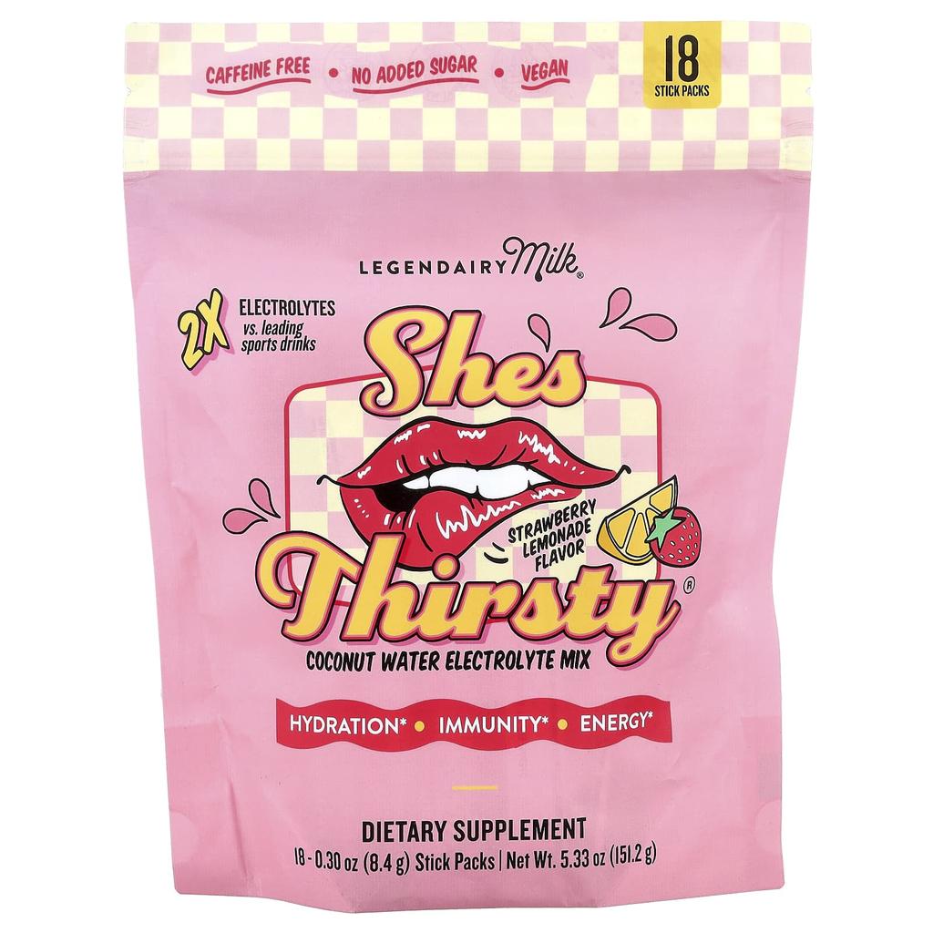 She'S Thorsty®, Coconut Water Electrolyte Mix, Strawberry Lemon, 18 Count, 18 Stick Packs, 8.4 G (0.30 Oz) Each