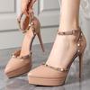 Fashion 2025 Women 12cm High Heels 2.5cm Platform Studded Rivets Sandals Lady Gladiator Heels Sandles Fetish Nighclub Red Bottom Shoes