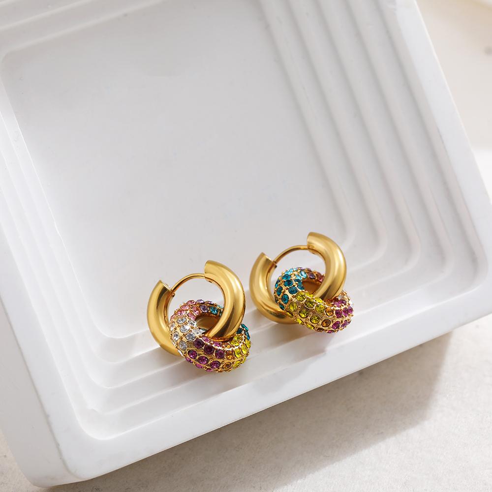 Exquisite Colorful CZ Hoop Earrings Stainless Steel with Cubic Zirconia Round Circle Ear Buckle Luxury Women Jewelry Party Gifts