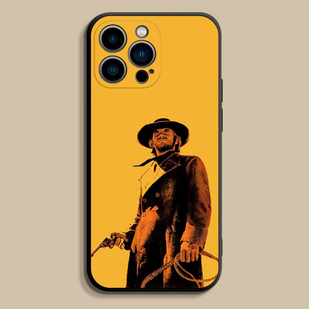Kovbojský kryt na telefon Clint Eastwood Pro iPhone 17,16,15,14,13,12,Pro,Max,Plus,E,SE4,Air,Mini Černý měkký kryt
