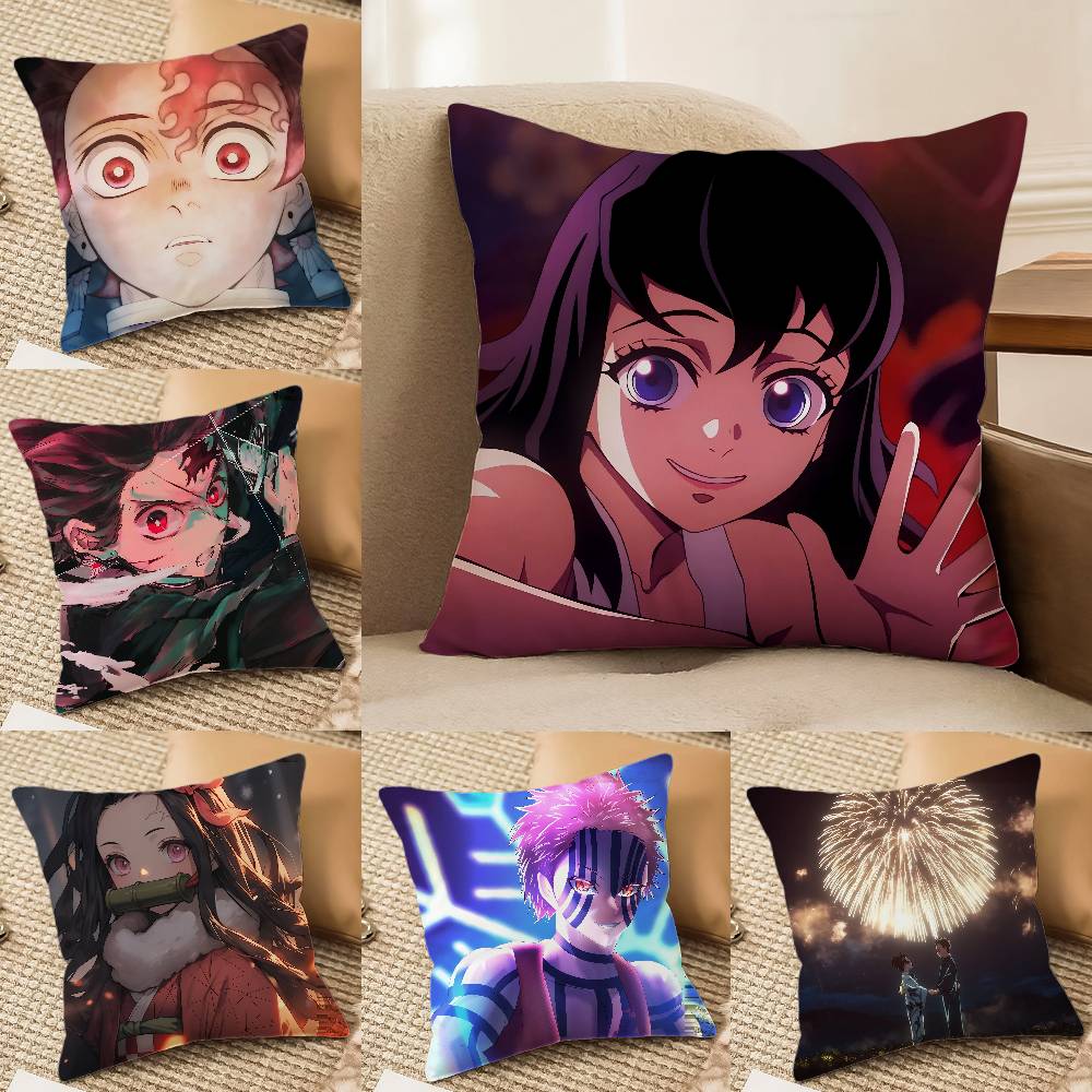 Demon Slayer Upper Moon Demons Anime Plush Pillow Cover Soft Short Plush Cushion Cover For Sofa Bedroom Home Decor Gift