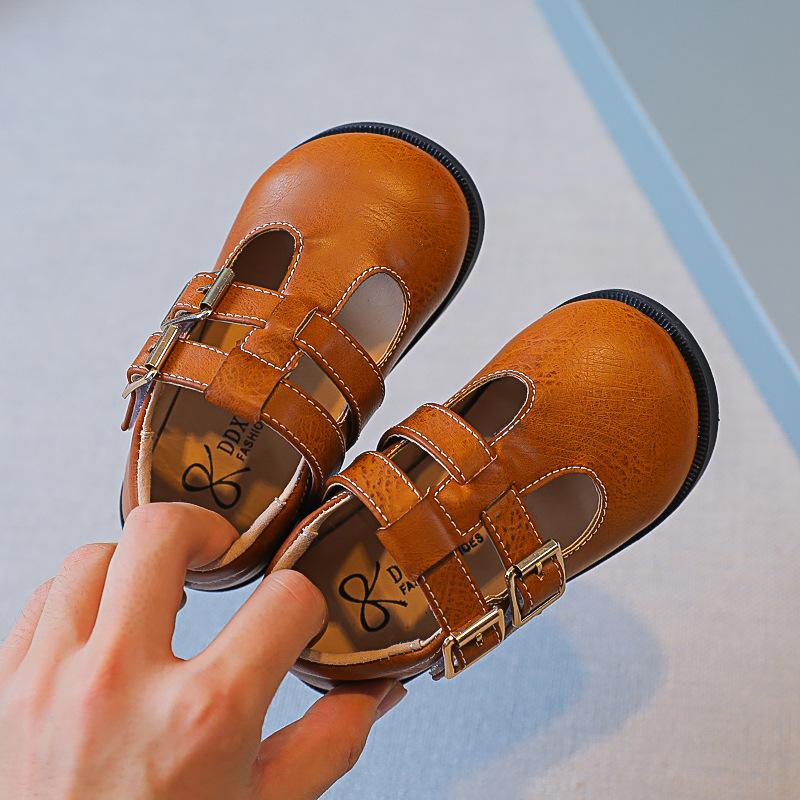 Boys Campus Uniform PU Shoes 2024 Summer Solid Children Wild Double Button Simple Japanese Kids Fashion Casual Shoes Round-toe