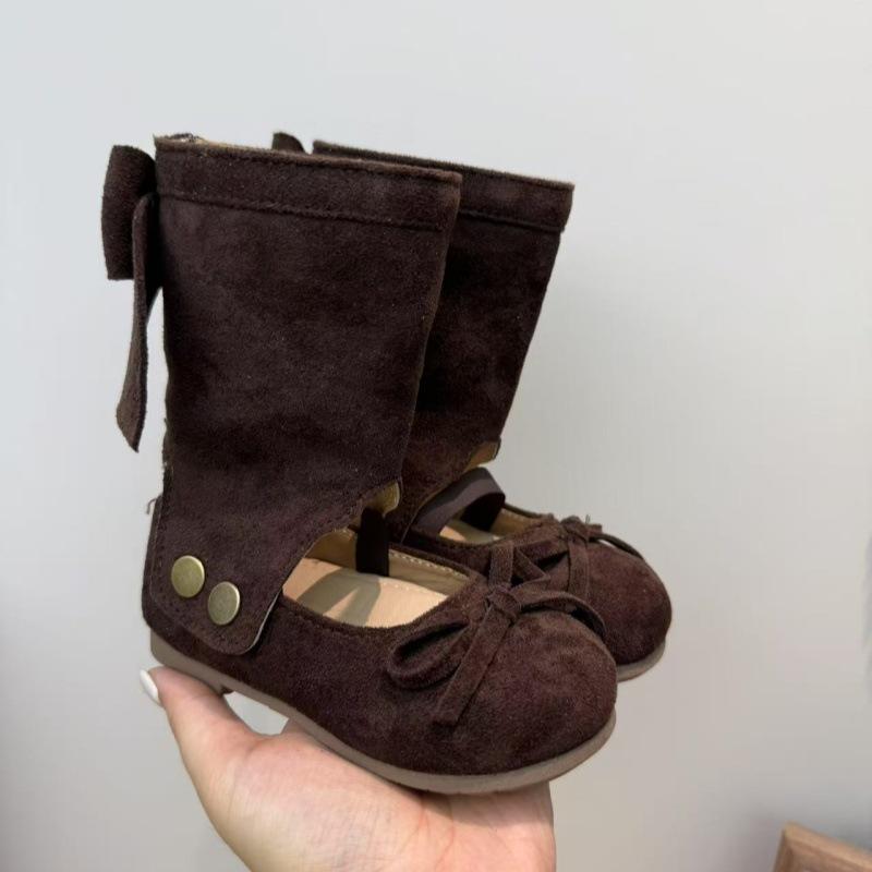 

2025 autumn new girls niche fashionable bow removable medium boots two wear ballet shoes 25