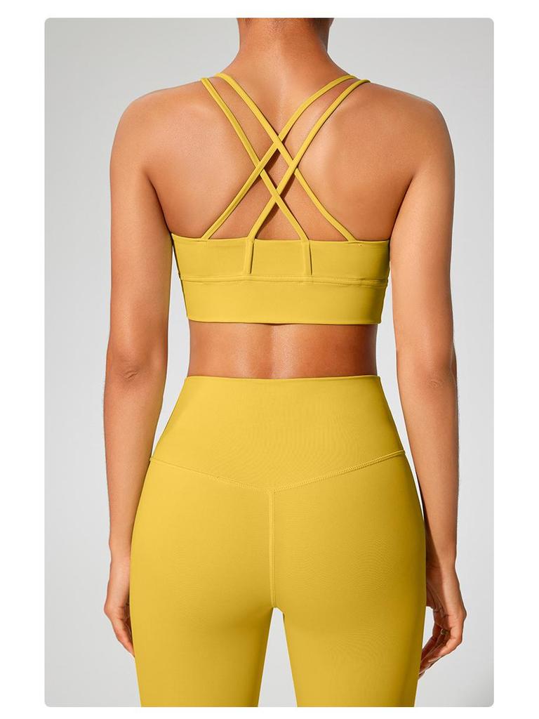 Cross-Back Shockproof Sports Bra: European-American Fitness Tank Top with Thin Straps for Yoga and Nude Comfort