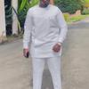 Men's Casual Two-Piece Set: Solid Color, African Ethnic Style