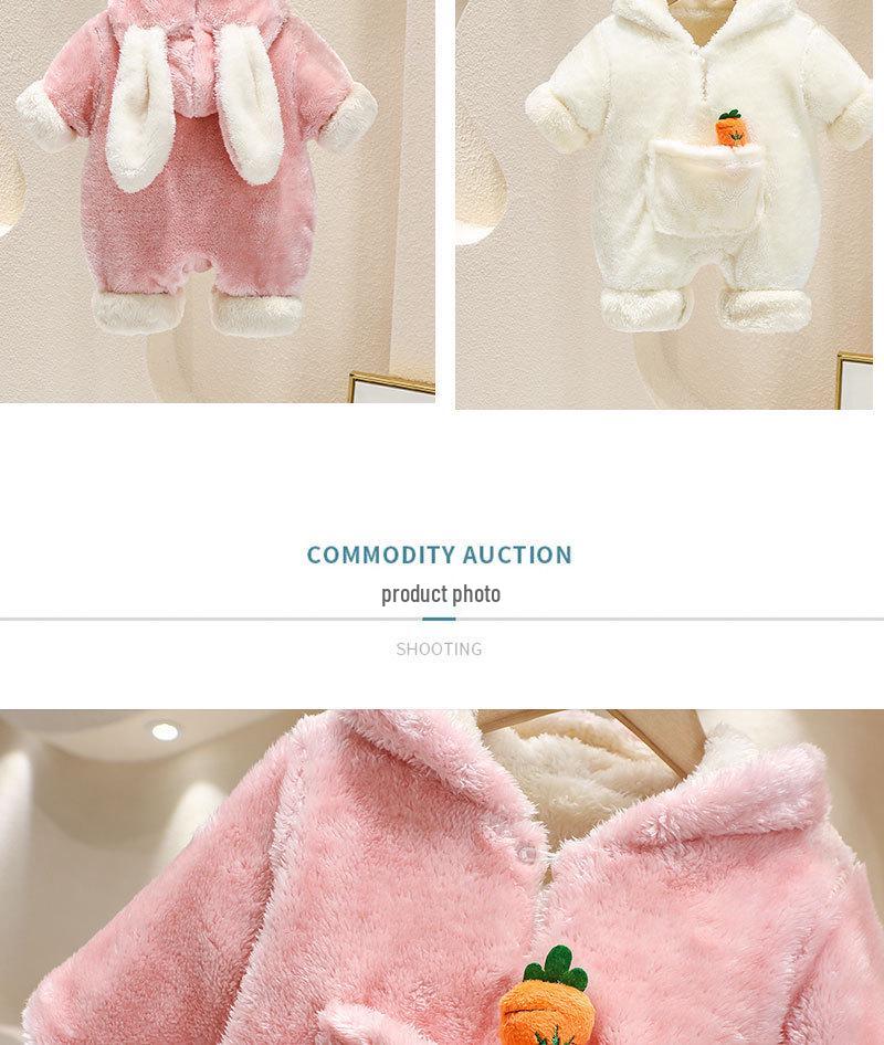 Adorable Korean-Style Velvet Hooded Baby Crawling Suit for Autumn and Winter