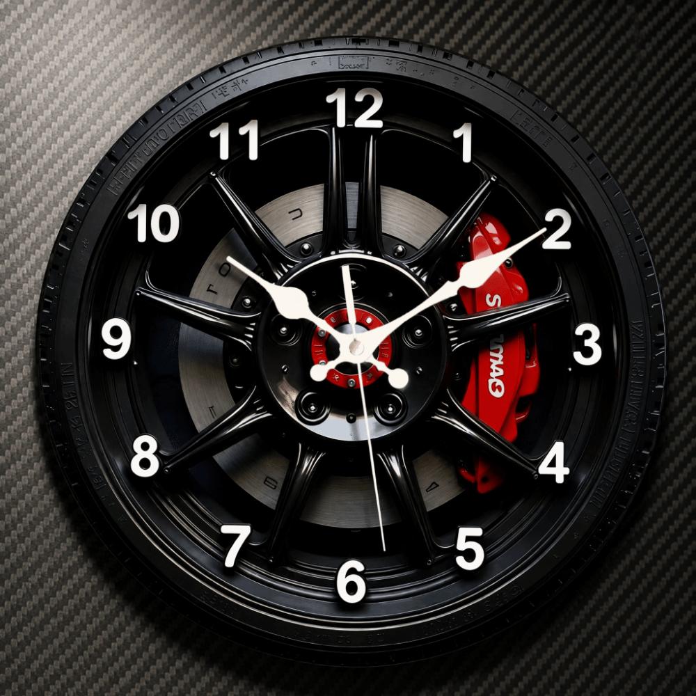 Motorcycle Style 2D Flat Wall Clock Silent Non-ticking 2D Car Wheel Hub Wall Clock Sweep Second 30cm Quartz Wall Clock