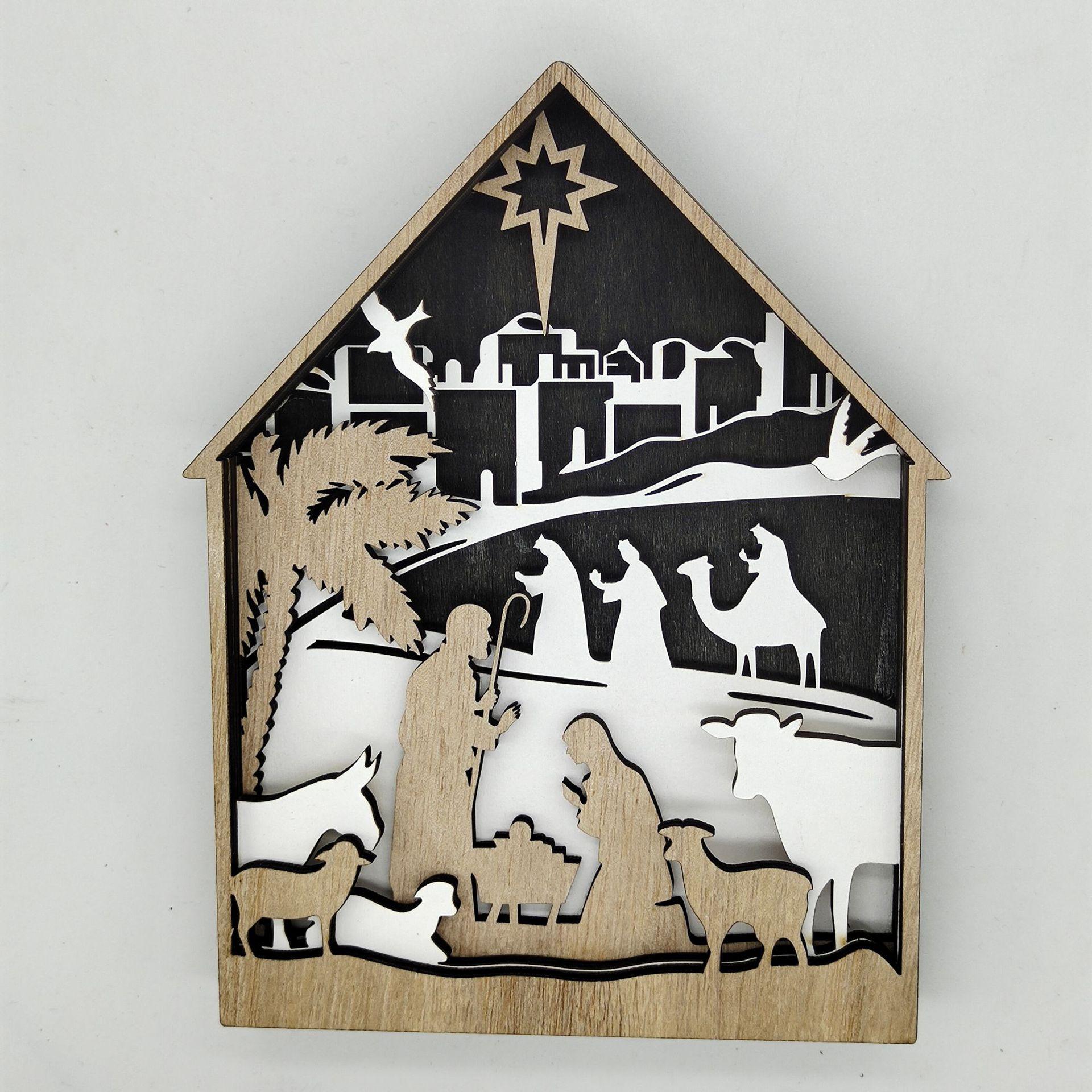 

Wooden Christmas Eve Wood Crafts Room Decorations Creative Jesus Christ Nativity Home Table Decorative Wooden Religious Ornament