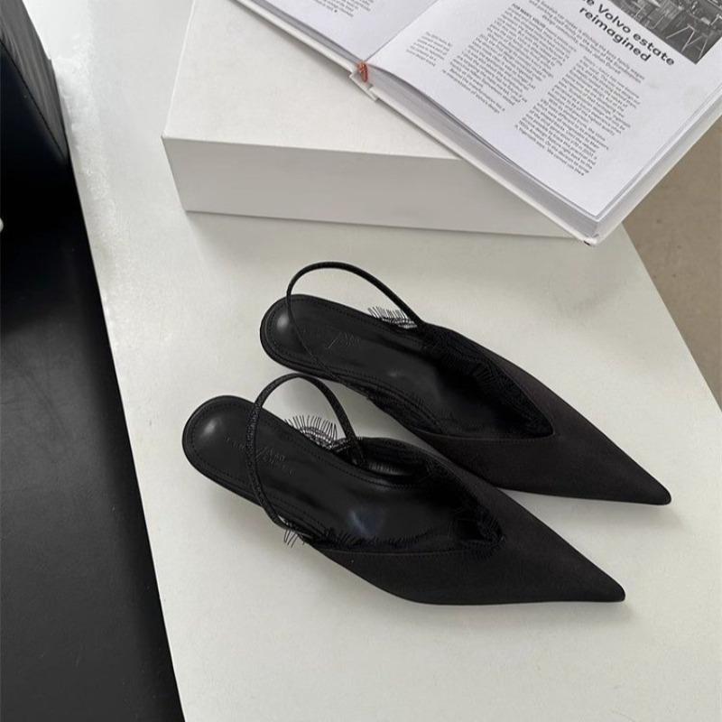 

Fashion 2025 Hot Sale Shoes Female Closed Toe Women s Sandals Fashion Dress Sandals Women Pointed Toe Slip on Low Heel Lace Shoes Women 35 чёрный