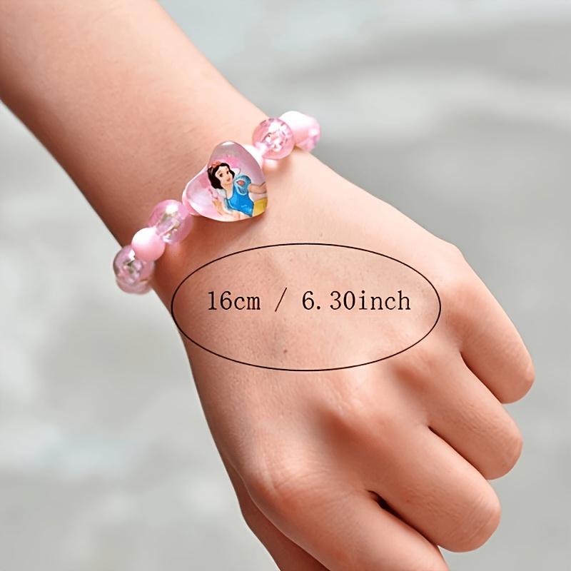 1-4pcs Disney Frozen Princess Elsa Pink Purple Design Multi Color Glitter Beads Bracelet Keychain