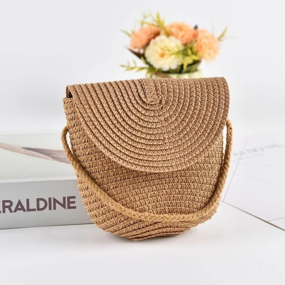Shell Shape Kid Woven Crossbody Bag Pure Color Rattan Bag Cute Children Straw Bag  Girls