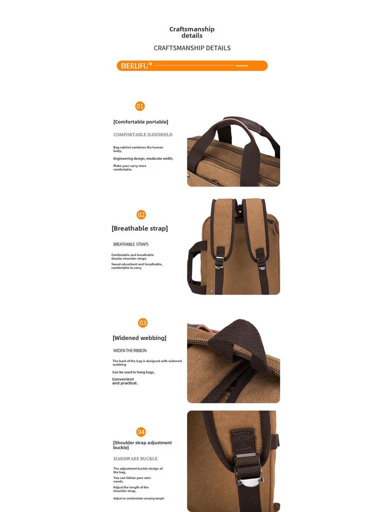 Cross-Border Multifunctional Canvas Backpack: Briefcase, Handbag & Shoulder Bag with Large Capacity for Laptops & Casual Travel.