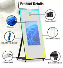 Interactive Full Metal 360 Instant Print Photo Booth Touch Screen LED Ambient Light Party Supporting SLR Smartphones iPad Camera