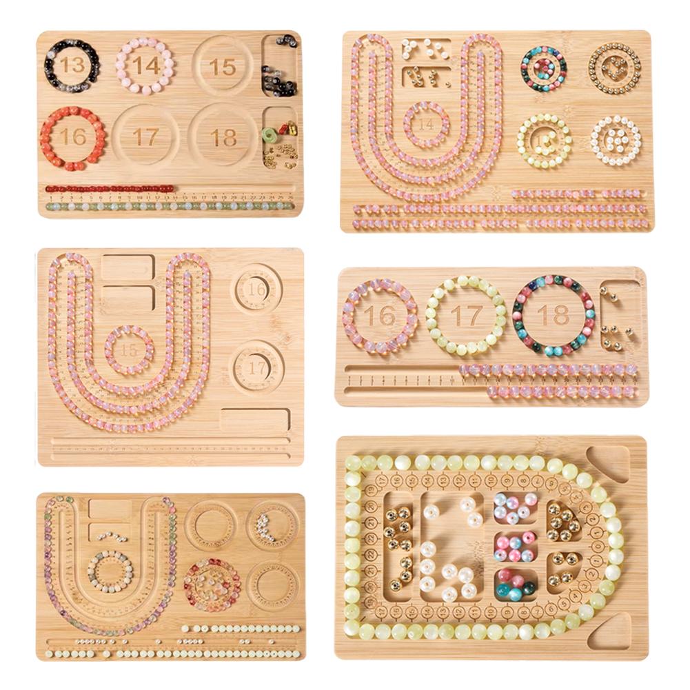 Bamboo Bead Board Jewelry Making Board Deep Grooves DIY Bracelet Bead Board Bamboo Beading Tray for Necklace Bracelet