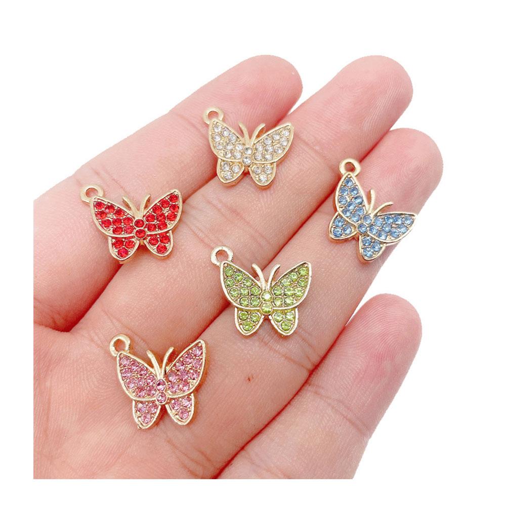 Hot Selling Cute Rhinestone Butterfly Pendant Charms Jewelry Making Shinning Beads for Earring Bracelets Accessories