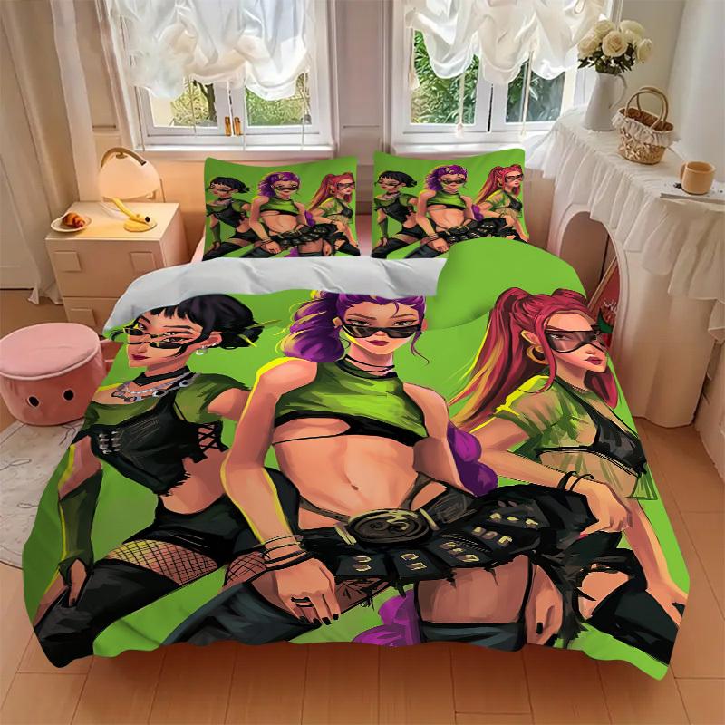 3pcs Huntrix, K-pop Duvet Cover Set - Machine Washable, Includes 1 Duvet Cover and 2 Pillowcases, No Core Included, All-Season Home Decor Fo