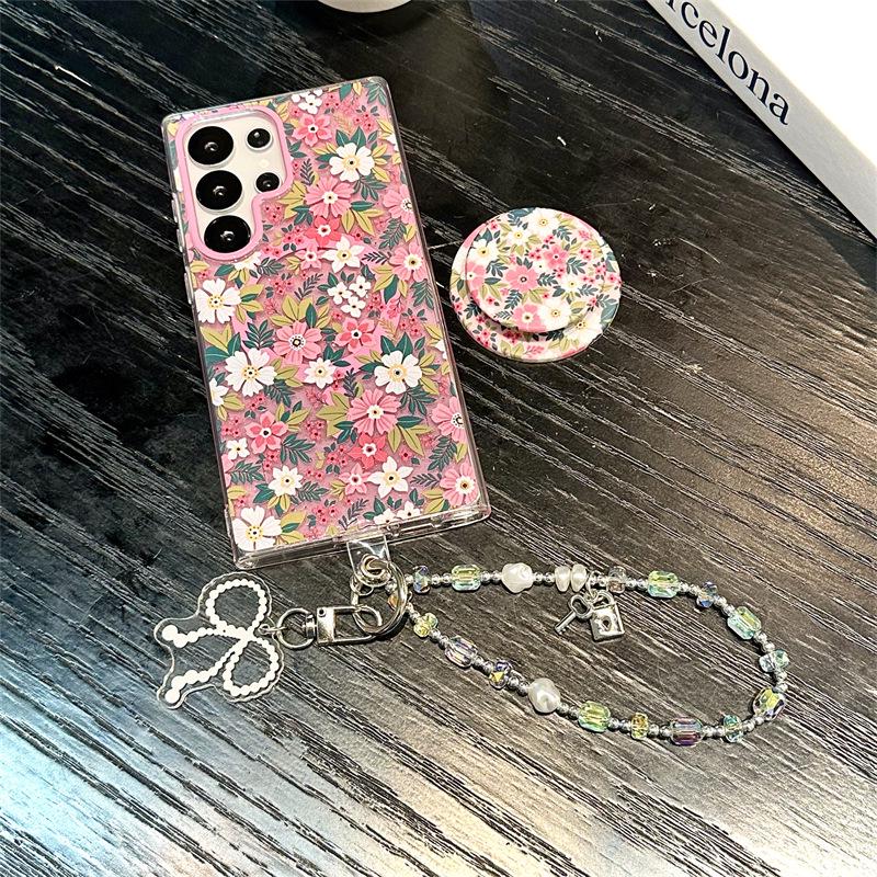 Koreanische minimalistische Glitzerblumen-Magnet-Handyhülle für Samsung S25 Ultra/S24 Plus